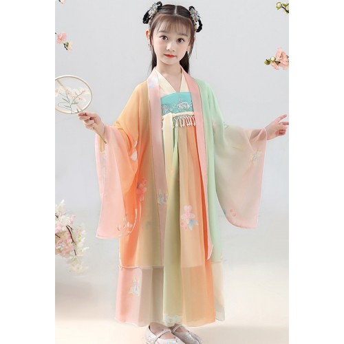 Children Rainbow Hanfu Girls Ancient faiy Costume Ancient Style Tang Dress Girl anime drama cosplay princess dress kimono for kids